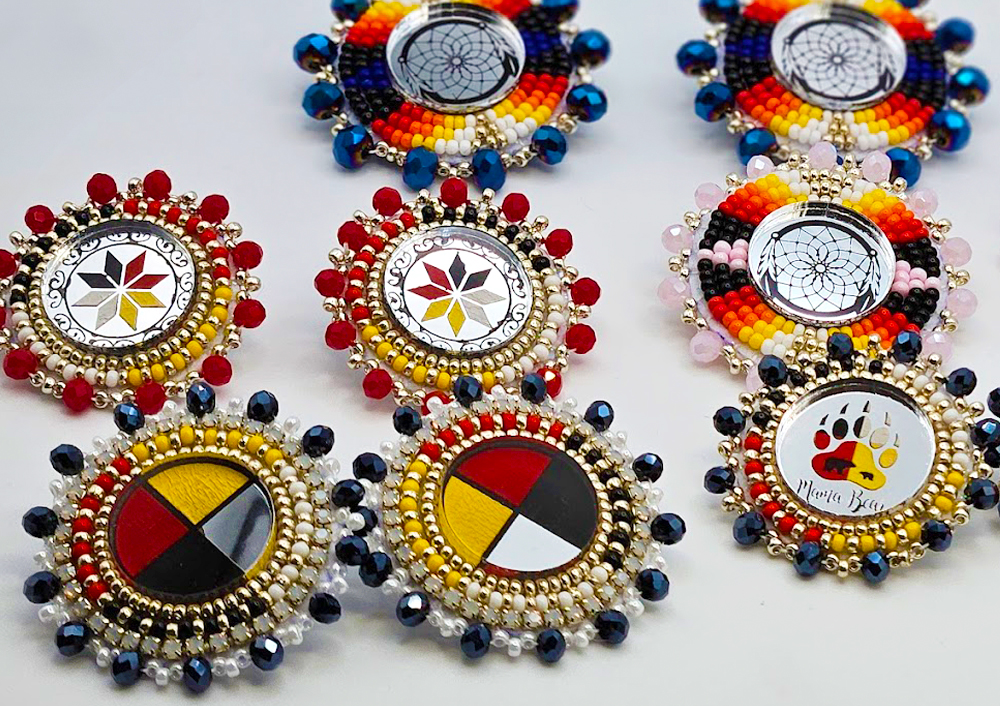 A collection of beaded Mi'kmaq art on display at the Sipekne'katik Treaty Truckhouse.